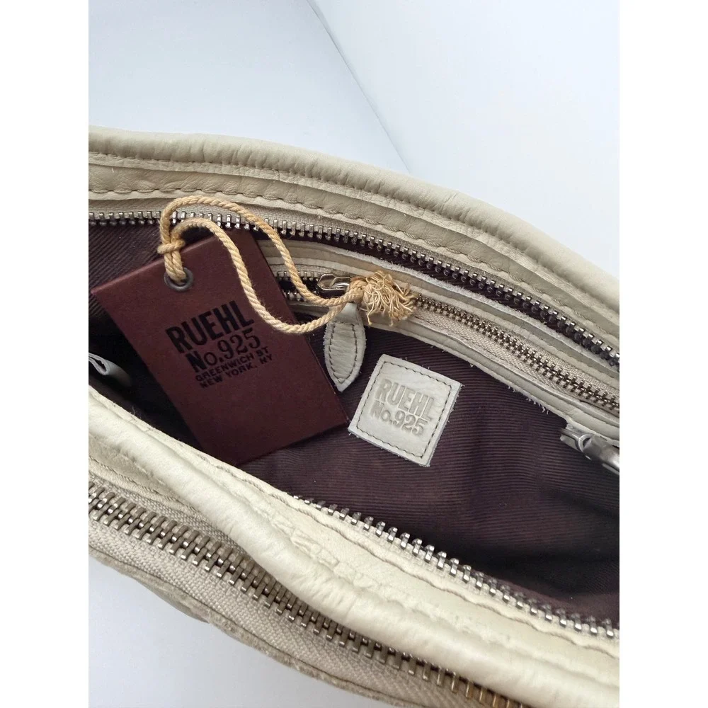 Ruehl No.925 Greenwich St Cream Leather Baguette Shoulder‎ Bag Y2K Vintage